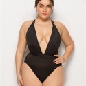 Backless Bikini Plus Size One-Piece Swimsuit in Black - LMT001-B-O