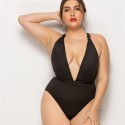 Backless Bikini Plus Size One-Piece Swimsuit in Black - LMT001-B-O