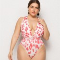Backless Bikini Plus Size One-Piece Swimsuit with Red Leopard Print - LMT001-R-O