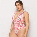 Backless Bikini Plus Size One-Piece Swimsuit with Red Leopard Print - LMT001-R-O