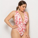 Backless Bikini Plus Size One-Piece Swimsuit with Red Leopard Print - LMT001-R-O