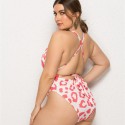 Backless Bikini Plus Size One-Piece Swimsuit with Red Leopard Print - LMT001-R-O