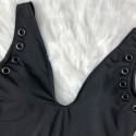 Deep V Backless Plus Size One-Piece Swimsuit in Black - LMT006-B-O