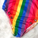 Deep V Backless Bikini One-Piece Swimsuit in Rainbow Color - LMT006-RB-N