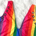 Deep V Backless Plus Size One-Piece Swimsuit in Rainbow Color - LMT006-RB-O