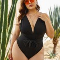 Backless Black Plus Size One-Piece Swimsuit with Straps - LMT007-B-O