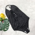 Skinny Open Back One-Piece Swimsuit in Black - LMT011-B-N