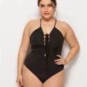 Open Back Plus Size One-Piece Swimsuit in Black - LMT011-B-O