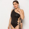 Slanted-Neck Plus Size One-Piece Swimsuit in Black - LMT014-B-O