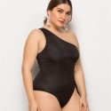 Slanted-Neck Plus Size One-Piece Swimsuit in Black - LMT014-B-O