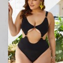 Hollow Backless Plus Size One-Piece Swimsuit in Black - LMT016-B-O