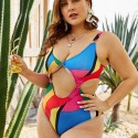Hollow Backless Plus Size One-Piece Swimsuit in Blue and Yellow - LMT016-NO2-O