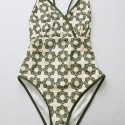 Grid Backless Sling One-Piece Swimsuit in Olive - LMT020-G-N