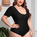 Sexy Short Sleeve Plus Size One-Piece Swimsuit in Black - LMT034-B-O
