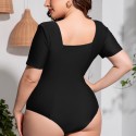 Sexy Short Sleeve Plus Size One-Piece Swimsuit in Black - LMT034-B-O