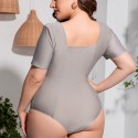 Sexy Short Sleeve Plus Size One-Piece Swimsuit in Gray - LMT034-G-O