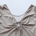 V-Neck Long Sleeve Plus Size One-Piece Swimsuit in Gray - LMT035-G-O