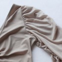 V-Neck Long Sleeve Plus Size One-Piece Swimsuit in Gray - LMT035-G-O