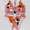 Sexy Backless Bikini Two-Piece Swimsuit with Pink Flower - LMT041-P-N
