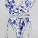 Short Sleeve Bow Tie Two-Piece Swimsuit in Blue - LMT043-B-N