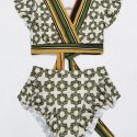 V-Neck Short Sleeve Bikini Two-Piece Swimsuit in Green - LMT046-G-N
