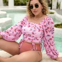 Long Sleeve Plus Size Two-Piece Swimsuit in Pink - LMT047-P-O