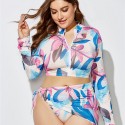 Plus Size Long-Sleeved Zippered Two-Piece Swimsuit in Blue, Purple and White - LMT055-01-O