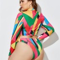 Plus Size Long-Sleeved Zippered Two-Piece Swimsuit in Yellow. Blue and Red - LMT055-02-O