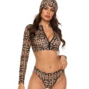 3-Piece Long-Sleeved Zip-Up Two-Piece Swimsuit in Black and Brown - LMT055-05-N