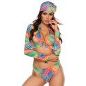 3-Piece Long-Sleeved Zip-Up Two-Piece Swimsuit in Green, Blue and Red - LMT055-06-N