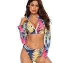 3-Piece Long-Sleeved Zip-Up Two-Piece Swimsuit in Red and Yellow - LMT055-07-N