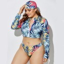 Plus Size Long-Sleeved Zippered Two-Piece Swimsuit in Blue, Red and Yellow - LMT055-07-O