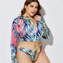 Plus Size Long-Sleeved Zippered Two-Piece Swimsuit in Blue, Red and Yellow - LMT055-07-O