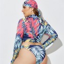 Plus Size Long-Sleeved Zippered Two-Piece Swimsuit in Blue, Red and Yellow - LMT055-07-O