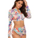 3-Piece Long-Sleeved Zip-Up Two-Piece Swimsuit in Purple and Pink - LMT055-08-N