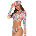 3-Piece Long-Sleeved Zip-Up Two-Piece Swimsuit in Purple and Pink - LMT055-08-N