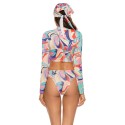 3-Piece Long-Sleeved Zip-Up Two-Piece Swimsuit in Purple and Pink - LMT055-08-N