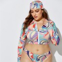 Plus Size Long-Sleeved Zippered Two-Piece Swimsuit in Purple and Pink - LMT055-08-O