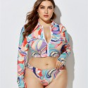 Plus Size Long-Sleeved Zippered Two-Piece Swimsuit in Purple and Pink - LMT055-08-O