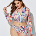 Plus Size Long-Sleeved Zippered Two-Piece Swimsuit in Purple and Pink - LMT055-08-O