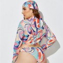 Plus Size Long-Sleeved Zippered Two-Piece Swimsuit in Purple and Pink - LMT055-08-O