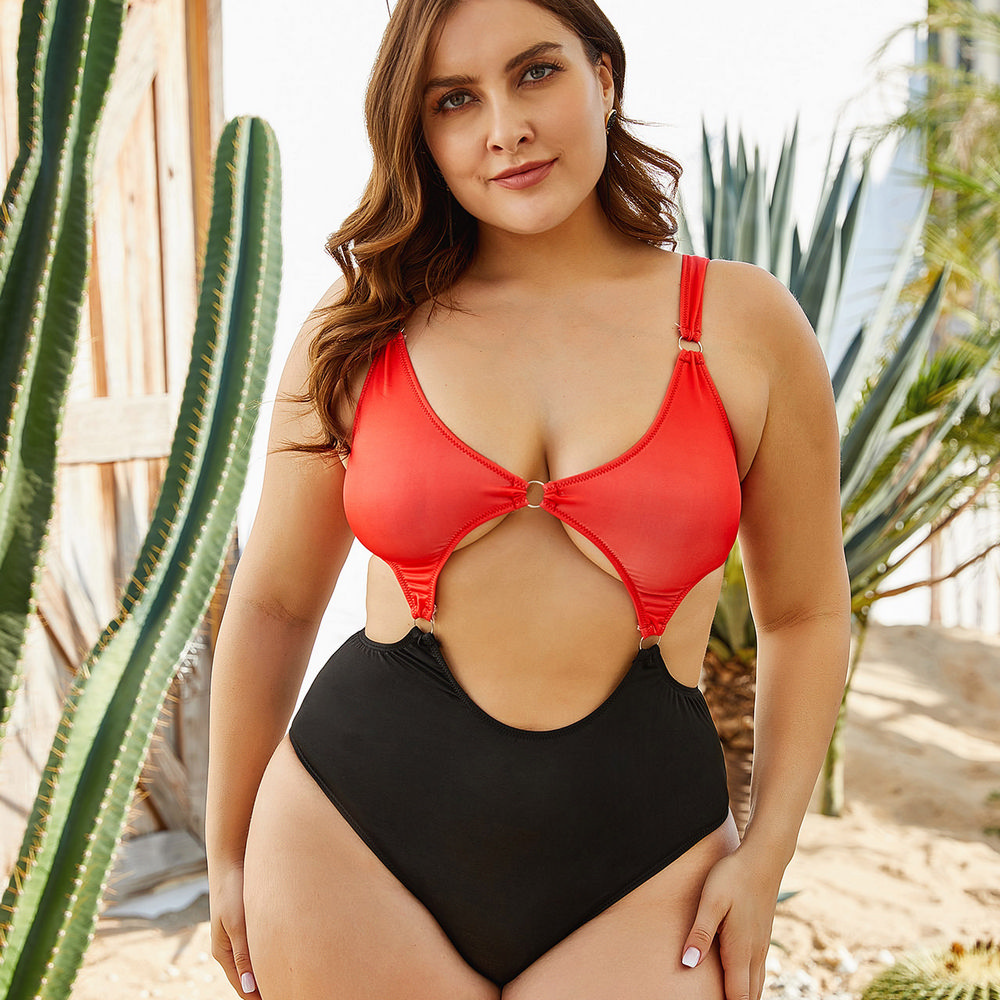 Backless Plus Size One-Piece Swimsuit in Red - LMT010-RB-O