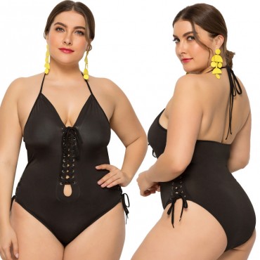 Sling Sexy Plus Size One-Piece Swimsuit in Black