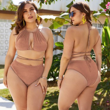 Sexy Bikini Plus Size Two-Piece Swimsuit in Orange-Red