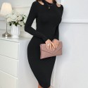 Elegant Off Shoulder Long Sleeve Dress in Black - LMT067-B-N