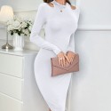 Elegant Off Shoulder Long Sleeve Dress in White - LMT067-W-N