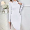 Elegant Off Shoulder Long Sleeve Dress in White - LMT067-W-N