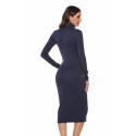 High Neck Knitted Long Sleeve Dress in Dark-Blue - LMT069-DB-N