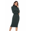 High Neck Knitted Long Sleeve Dress in Green - LMT069-GR-N