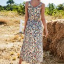 Summer Slit Beach Sling Dress in Blue and Red - LMT075-NO2-N